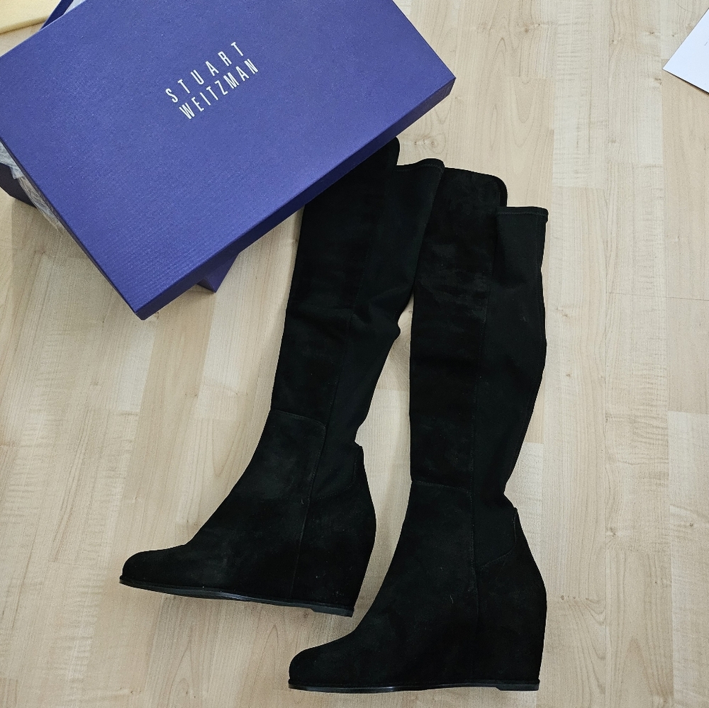 Stuart Weitzman Semi Black Semi Wedge Boots 7.5